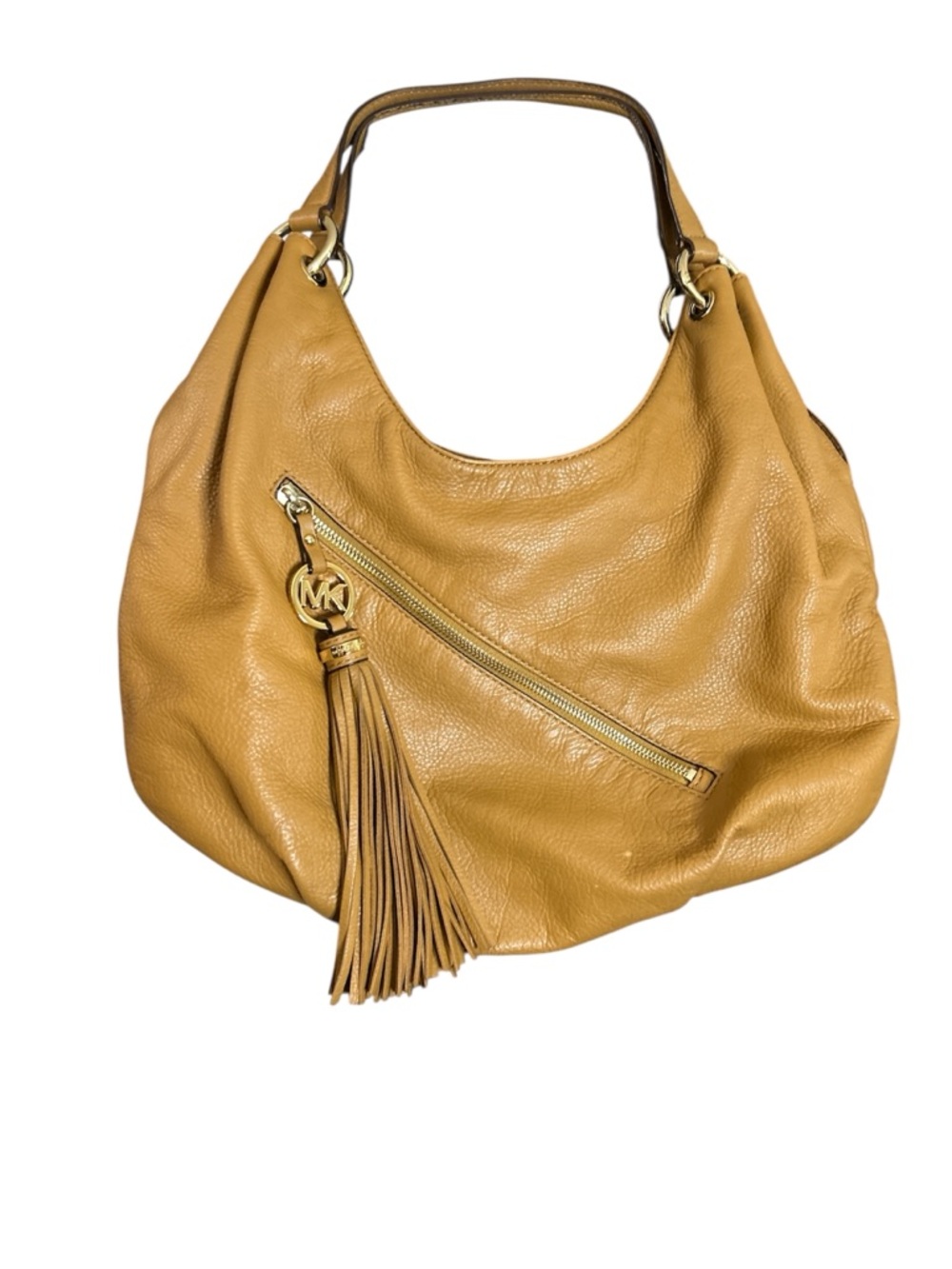 Michael Kors Mustard Tan Leather Hobo with Tassel Charm